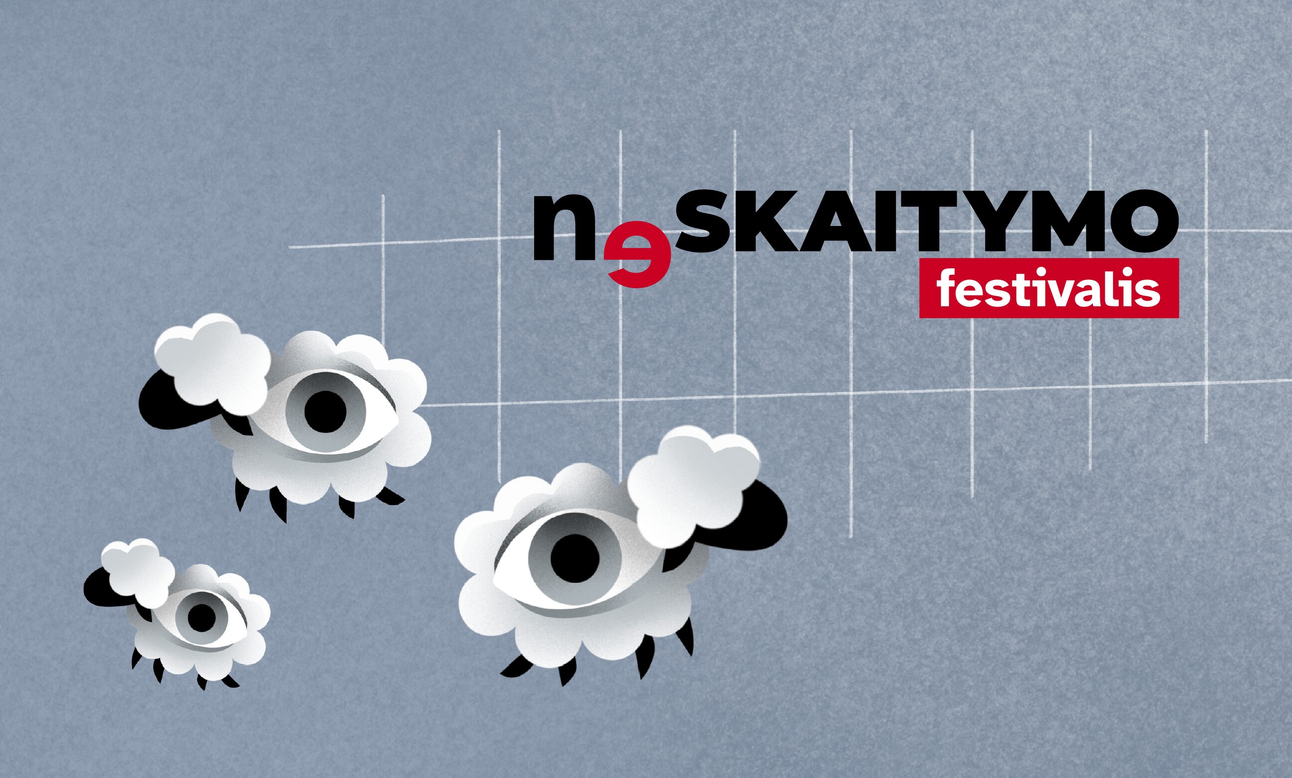 Three stylized sheep with large eyes instead of the usual image on their bodies. On the right, the inscription “Understand me!” appears on a red background.