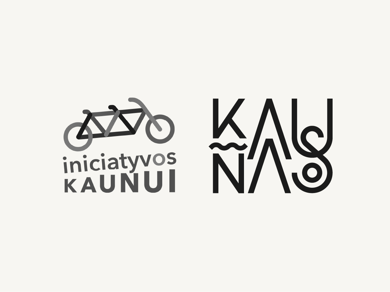 Du logotipai: viename Kauno miesto savivaldybės, kitame – stilizuotas dviratis su užrašu: Iniciatyvos Kaunui.